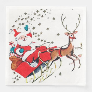 Retro Christmas Santa and sleigh party  Napkin