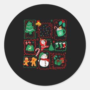 Retro Christmas Santa Claus Cocoa Xmas Tree Snowma Classic Round Sticker