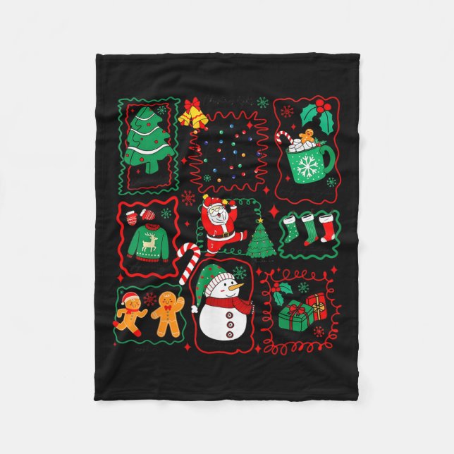 Retro Christmas Santa Claus Cocoa Xmas Tree Snowma Fleece Blanket (Front)