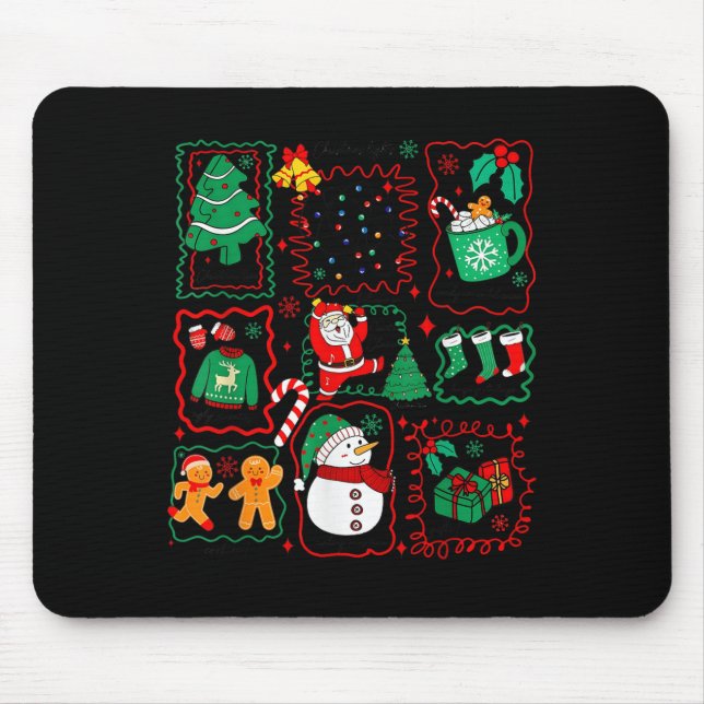 Retro Christmas Santa Claus Cocoa Xmas Tree Snowma Mouse Mat (Front)