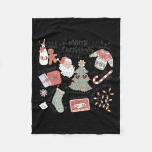 Retro Christmas Santa Claus Cookie Ugly Christmas Fleece Blanket