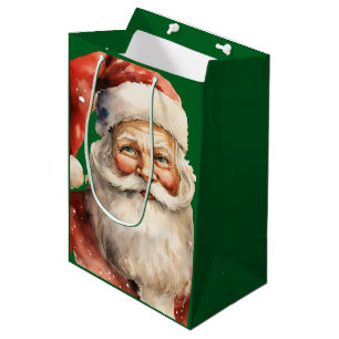 Retro Christmas Santa Claus Medium Gift Bag