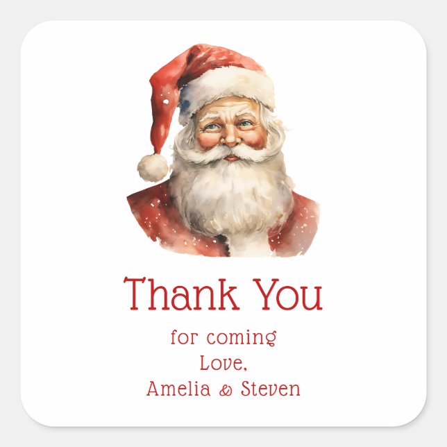 Retro Christmas Santa Claus Party Thank You Square Sticker (Front)