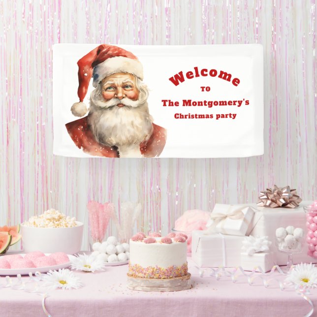 Retro Christmas Santa Claus Party Welcome Banner (Party)