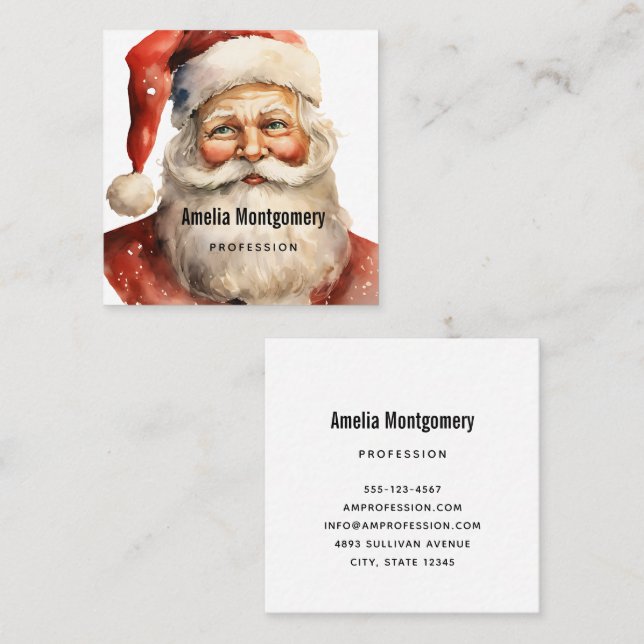 Retro Christmas Santa Claus Square Business Card (Front/Back)