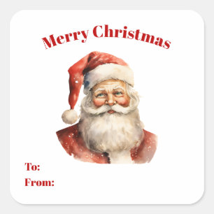 Retro Christmas Santa Claus To and From Gift Square Sticker