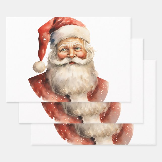 Retro Christmas Santa Claus Wrapping Paper Sheet (Set)