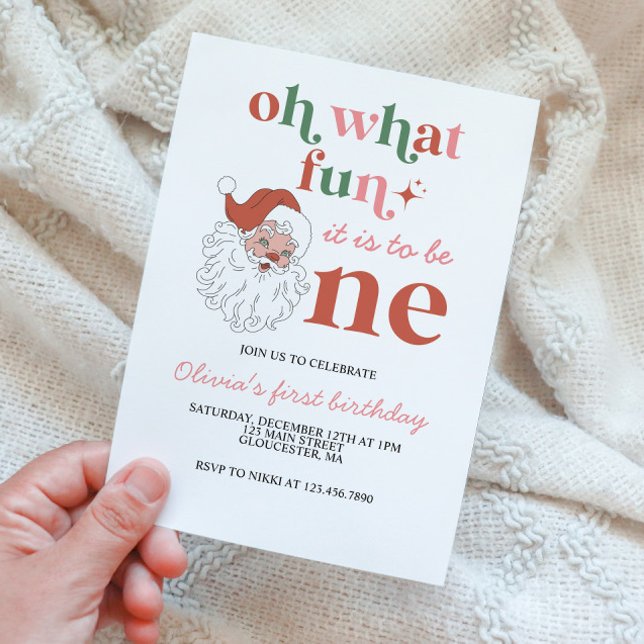 Retro Christmas Santa First Birthday Invitation (Creator Uploaded)
