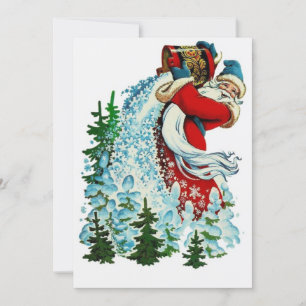 Retro Christmas Santa Making Snow Holiday Card