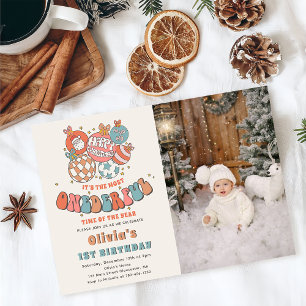 Retro Christmas Santa ONEderful First Birthday Invitation