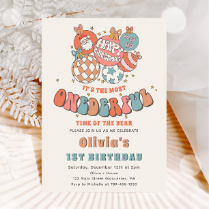 Retro Christmas Santa ONEderful First Birthday Invitation