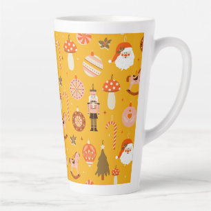 Retro Christmas Santa rocking horse pattern Latte Mug