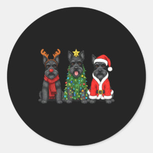 Retro Christmas Scottierrier Santa Reindeer Dog Lo Classic Round Sticker