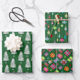 Retro Christmas Set 1 Green Christmas Wrapping Paper Sheet