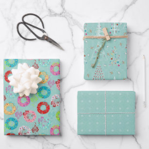 Retro Christmas Set 2 Teal Christmas Wrapping Paper Sheet