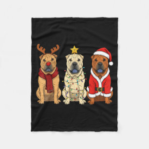 Retro Christmas Shar Pei Santa Reindeer Dog Lover  Fleece Blanket