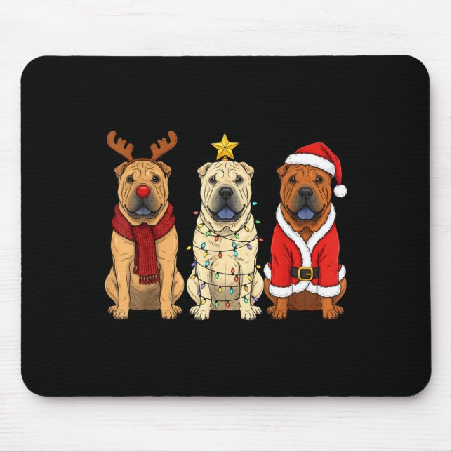 Retro Christmas Shar Pei Santa Reindeer Dog Lover  Mouse Mat (Front)