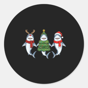 Retro Christmas Shark Santa Reindeer  Classic Round Sticker