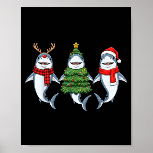 Retro Christmas Shark Santa Reindeer  Poster