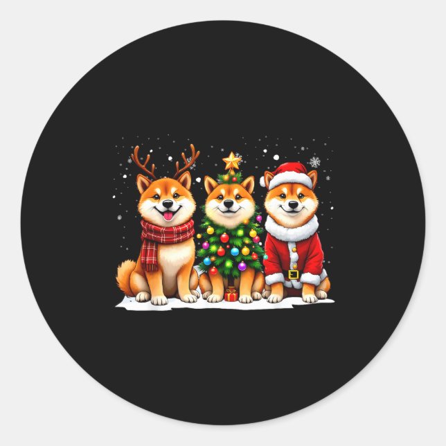 Retro Christmas Shiba Inu Santa Reindeer Dog Lover Classic Round Sticker (Front)