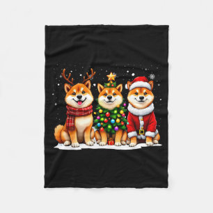 Retro Christmas Shiba Inu Santa Reindeer Dog Lover Fleece Blanket