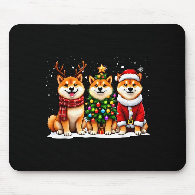 Retro Christmas Shiba Inu Santa Reindeer Dog Lover Mouse Mat (Front)