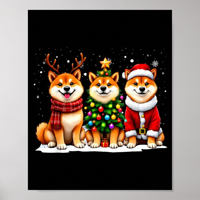 Retro Christmas Shiba Inu Santa Reindeer Dog Lover Poster (Front)