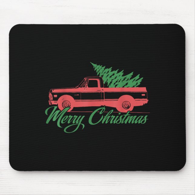 Retro Christmas Shirt - Clic Truck With Tree  Mouse Mat (Front)