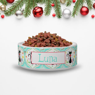Retro Christmas Siamese Cat Ogee Pet Name Bowl