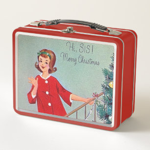 Retro Christmas Sister Holiday Metal Lunch Box