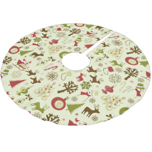 Retro Christmas Sketch Seamless Pattern Brushed Polyester Tree Skirt