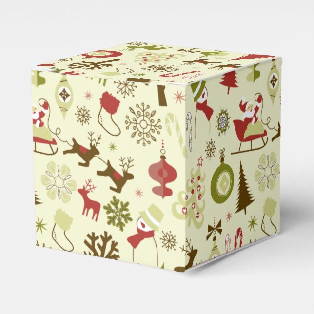 Retro Christmas Sketch Seamless Pattern Favour Box (Front Side)