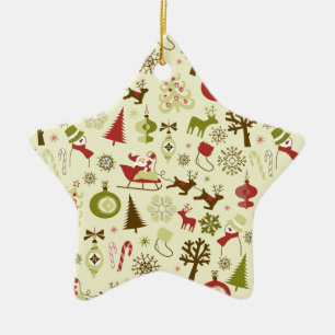 Retro Christmas Sketches Seamless Pattern Ceramic Tree Decoration