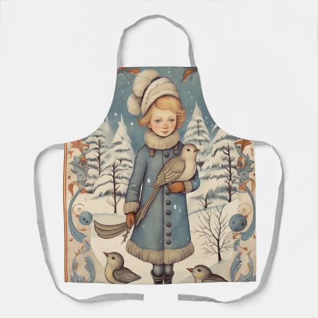 Retro Christmas snow scene Apron (Front)