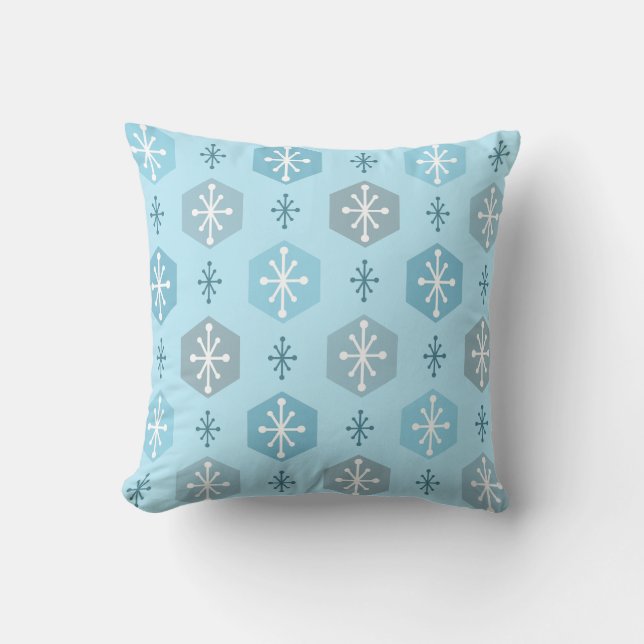 Retro Christmas Snowflakes Baby Blue Cushion (Front)