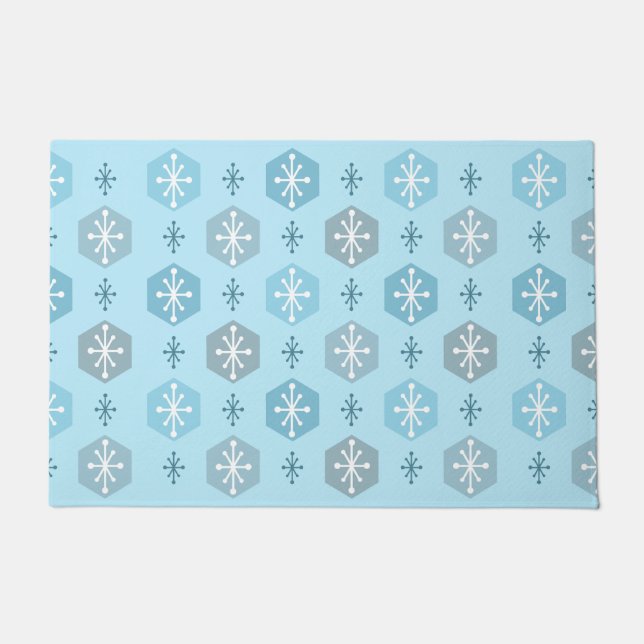 Retro Christmas Snowflakes Baby Blue Doormat (Front)