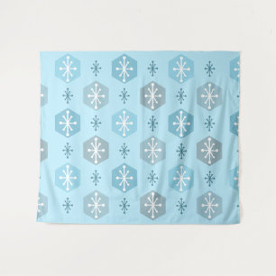 Retro Christmas Snowflakes Baby Blue Tapestry