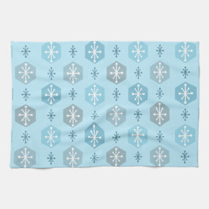 Retro Christmas Snowflakes Baby Blue Tea Towel