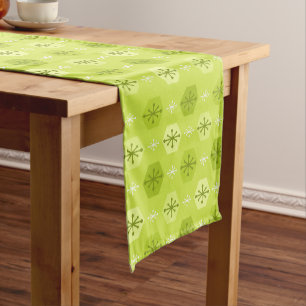 Retro Christmas Snowflakes Chartreuse Short Table Runner