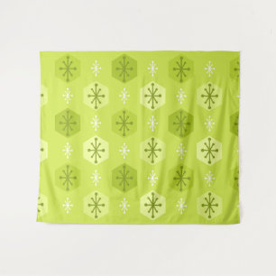 Retro Christmas Snowflakes Chartreuse Tapestry