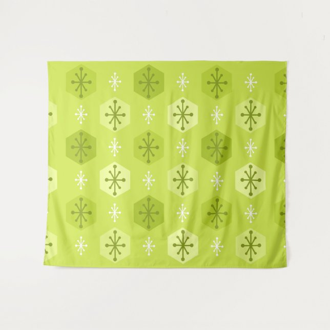 Retro Christmas Snowflakes Chartreuse Tapestry (Front (Horizontal))