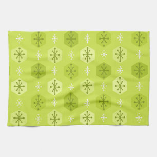 Retro Christmas Snowflakes Chartreuse Tea Towel