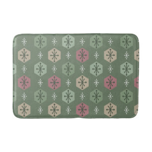 Retro Christmas Snowflakes Green Gold Bath Mat