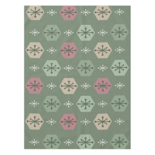 Retro Christmas Snowflakes Green Gold Tablecloth