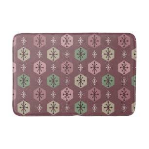 Retro Christmas Snowflakes Red Gold Bath Mat