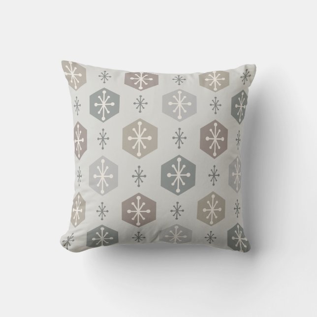 Retro Christmas Snowflakes Silver Gold Cushion (Front)