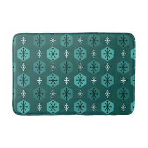 Retro Christmas Snowflakes Teal Bath Mat