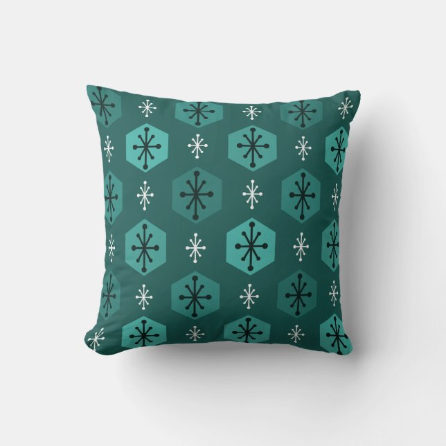 Retro Christmas Snowflakes Teal Cushion (Front)
