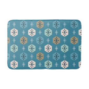Retro Christmas Snowflakes Turquoise Gold Bath Mat