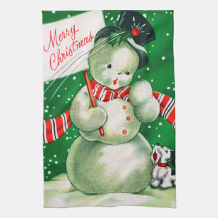 Retro Christmas snowman Holiday kitchen towel